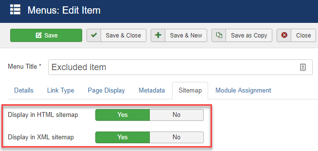 include exclude items from sitemap