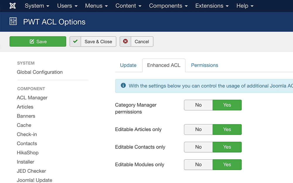 Options to show only editable items